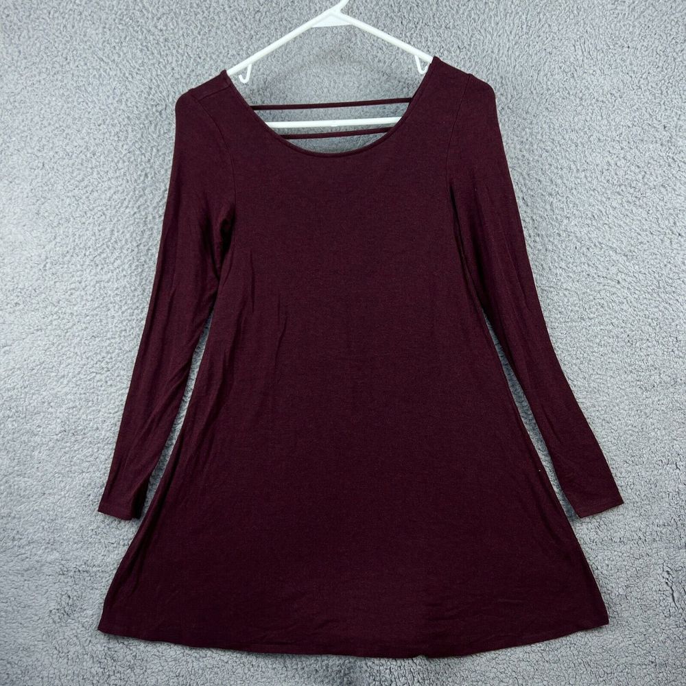 GARAGE Women A-Line Dress size XS Red Long Sleeve Scoop Neck Back Cut Out Rayon